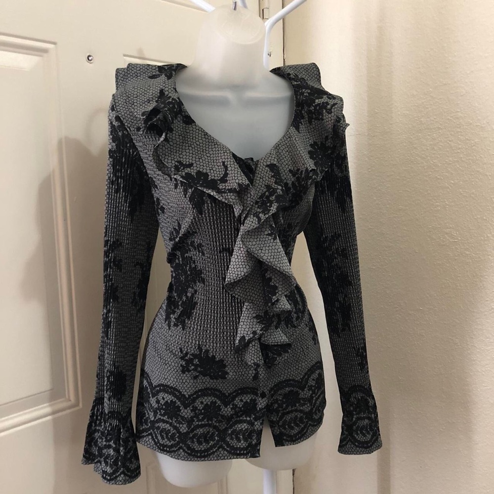 Whimsygoth floral ruffle button shirt blouse top floral long flare bell sleeve